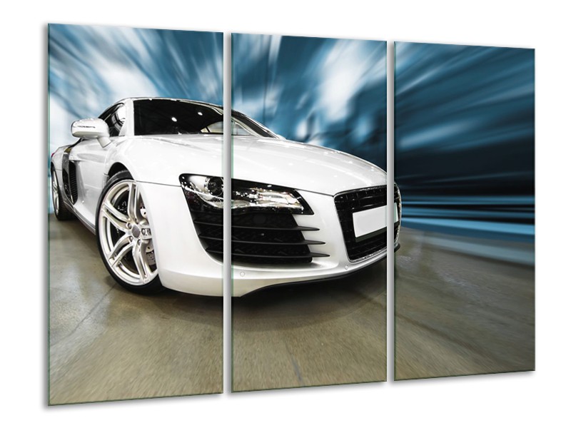 Canvas Schilderij Audi, Auto | Wit, Blauw | 120x80cm 3Luik