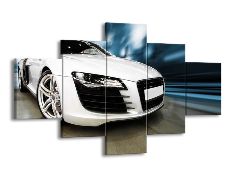 Canvas Schilderij Audi, Auto | Wit, Blauw | 125x70cm 5Luik