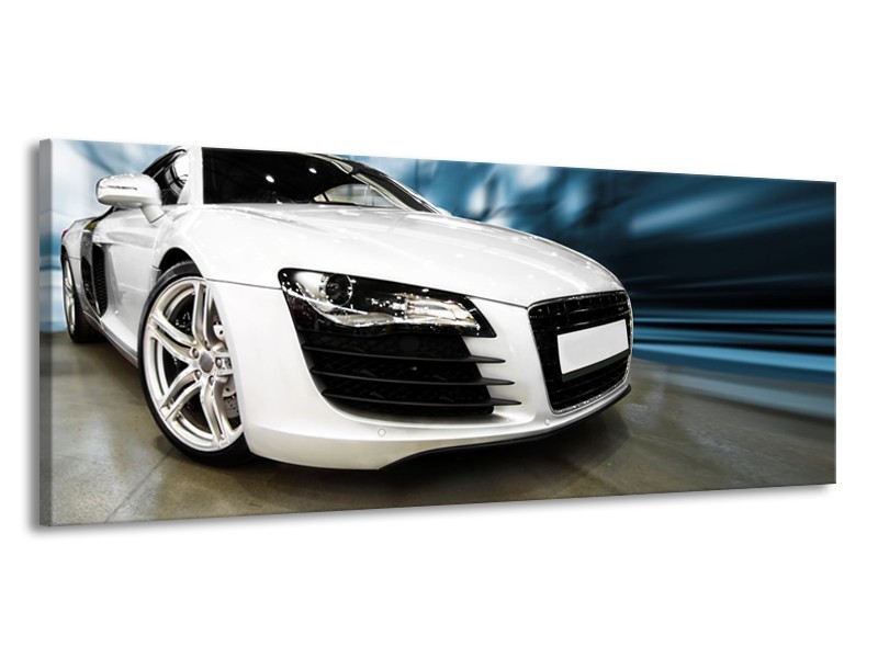 Canvas Schilderij Audi, Auto | Wit, Blauw | 145x58cm 1Luik