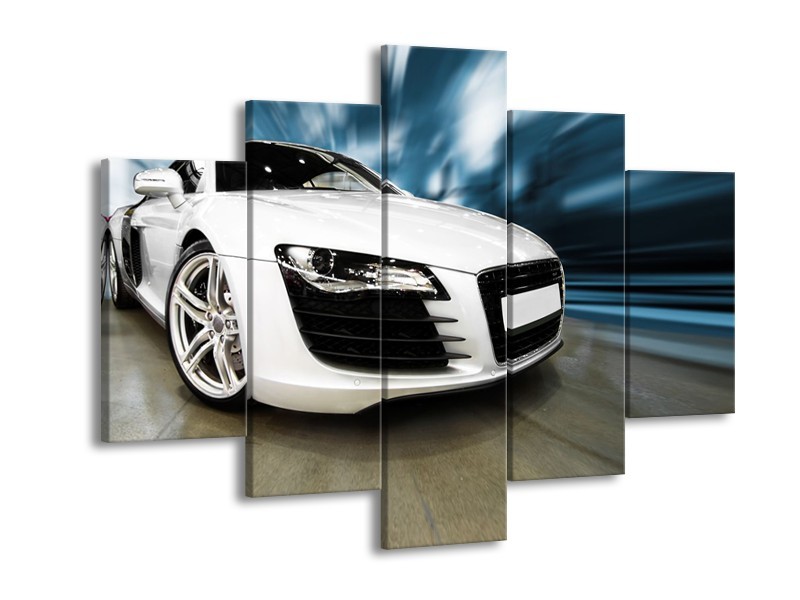 Canvas Schilderij Audi, Auto | Wit, Blauw | 150x105cm 5Luik