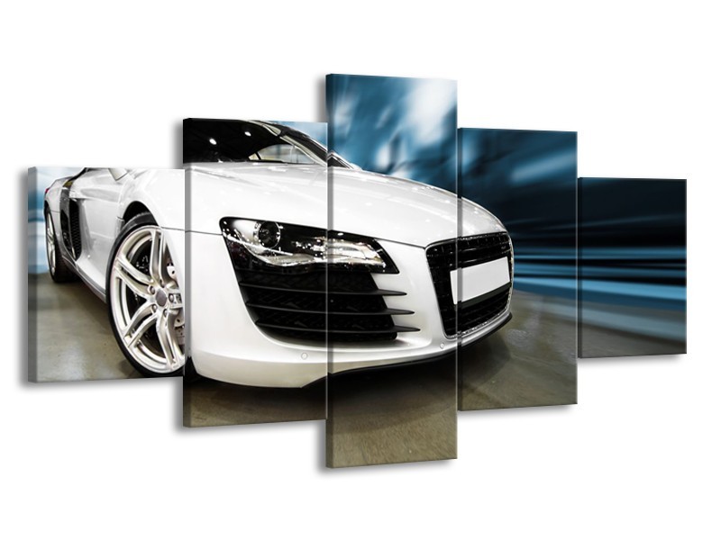 Glasschilderij Audi, Auto | Wit, Blauw | 150x80cm 5Luik