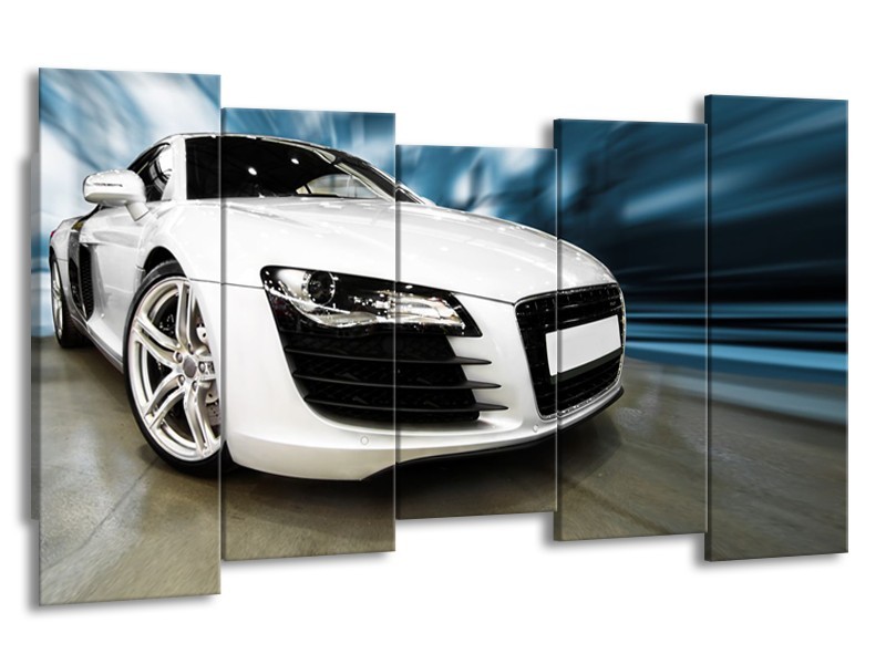 Canvas Schilderij Audi, Auto | Wit, Blauw | 150x80cm 5Luik