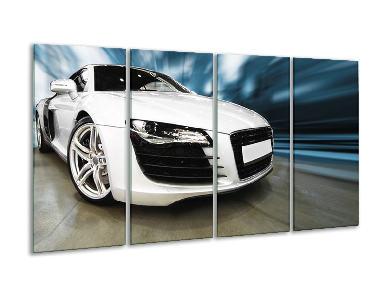 Glasschilderij Audi, Auto | Wit, Blauw | 160x80cm 4Luik