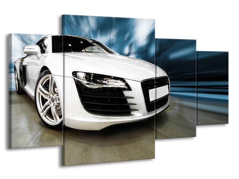 Glasschilderij Audi, Auto | Wit, Blauw | 160x90cm 4Luik
