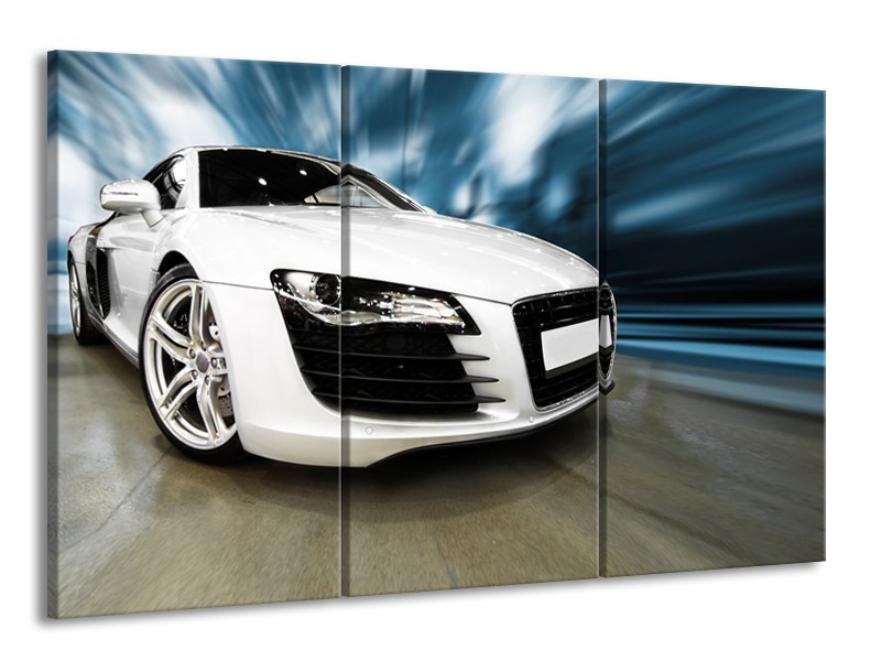 Canvas Schilderij Audi, Auto | Wit, Blauw | 165x100cm 3Luik