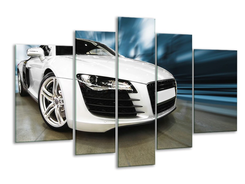 Canvas Schilderij Audi, Auto | Wit, Blauw | 170x100cm 5Luik