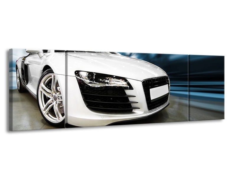 Canvas Schilderij Audi, Auto | Wit, Blauw | 170x50cm 3Luik