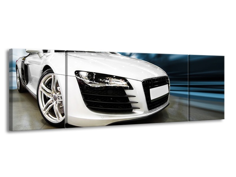 Glasschilderij Audi, Auto | Wit, Blauw | 170x50cm 3Luik