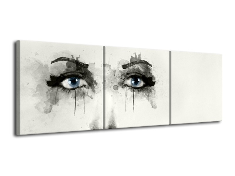 Canvas Schilderij Gezicht, Vrouw | Zwart, Roze, Crème | 120x40cm 3Luik