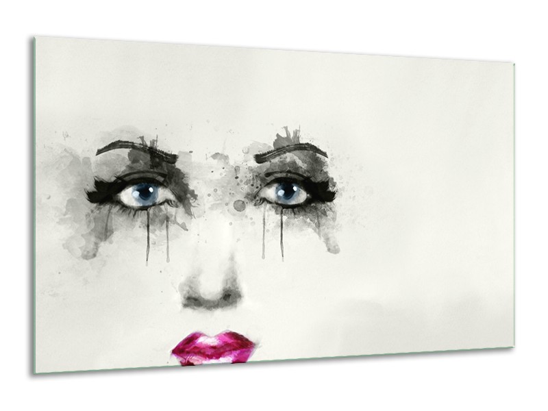 Canvas Schilderij Gezicht, Vrouw | Zwart, Roze, Crème | 120x70cm 1Luik