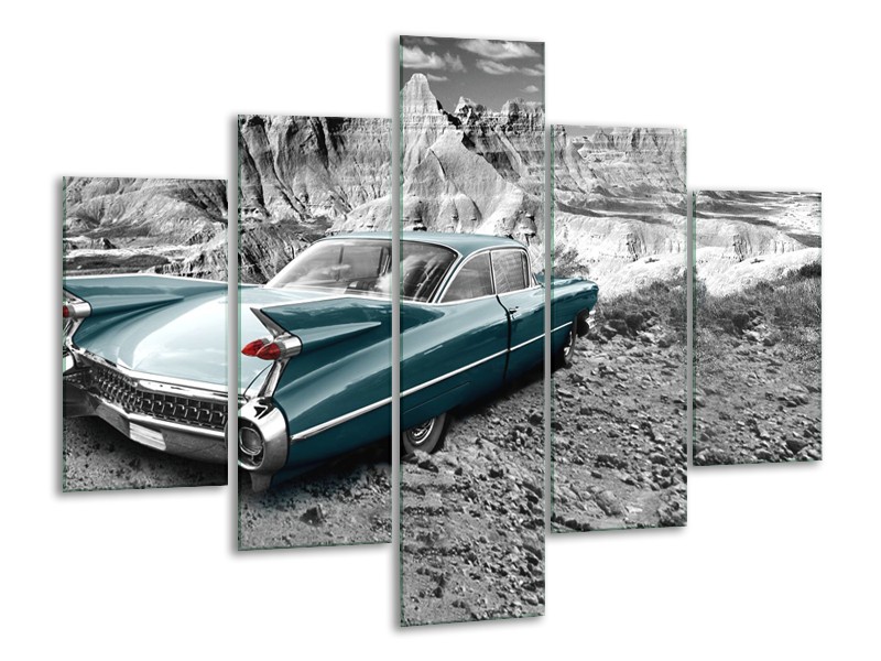 Glasschilderij Oldtimer, Auto | Zwart, Wit | 100x70cm 5Luik