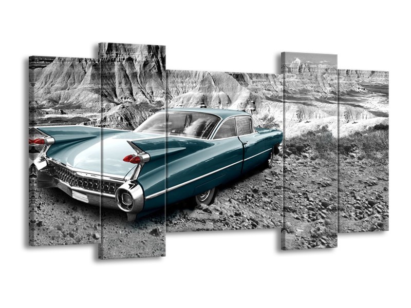 Glasschilderij Oldtimer, Auto | Zwart, Wit | 120x65cm 5Luik