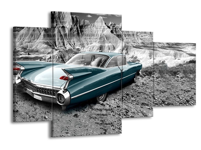 Canvas Schilderij Oldtimer, Auto | Zwart, Wit | 120x75cm 4Luik