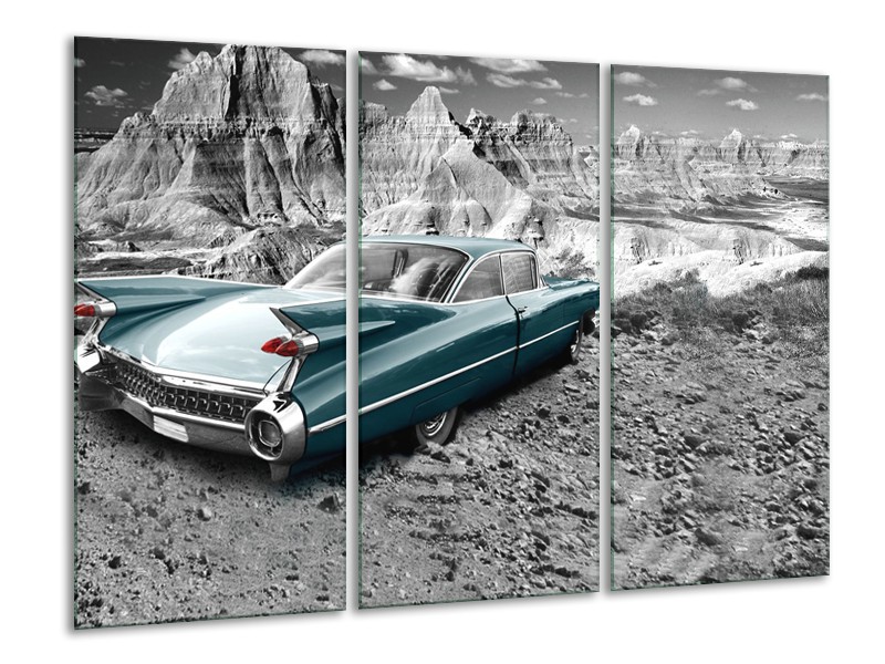 Canvas Schilderij Oldtimer, Auto | Zwart, Wit | 120x80cm 3Luik