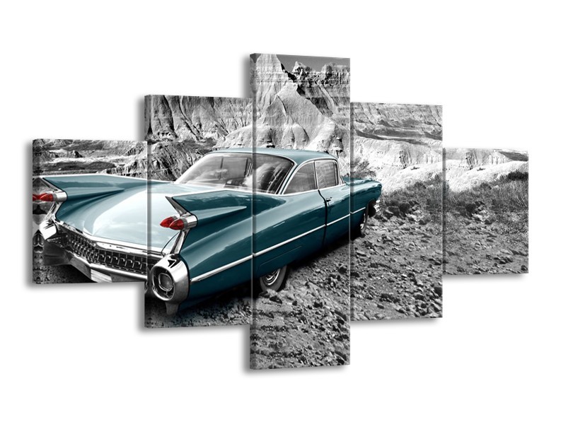 Glasschilderij Oldtimer, Auto | Zwart, Wit | 125x70cm 5Luik