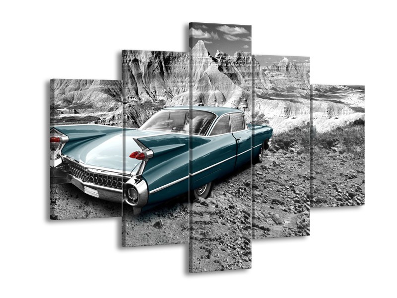 Canvas Schilderij Oldtimer, Auto | Zwart, Wit | 150x105cm 5Luik