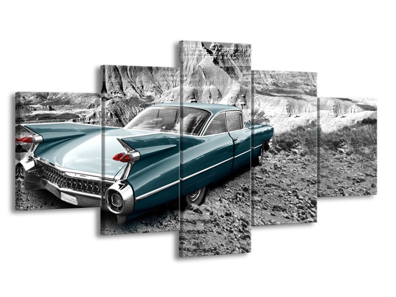 Glasschilderij Oldtimer, Auto | Zwart, Wit | 150x80cm 5Luik