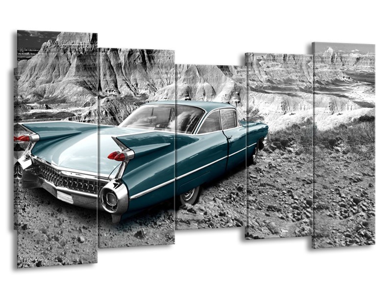 Glasschilderij Oldtimer, Auto | Zwart, Wit | 150x80cm 5Luik