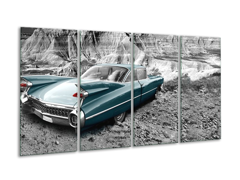 Canvas Schilderij Oldtimer, Auto | Zwart, Wit | 160x80cm 4Luik