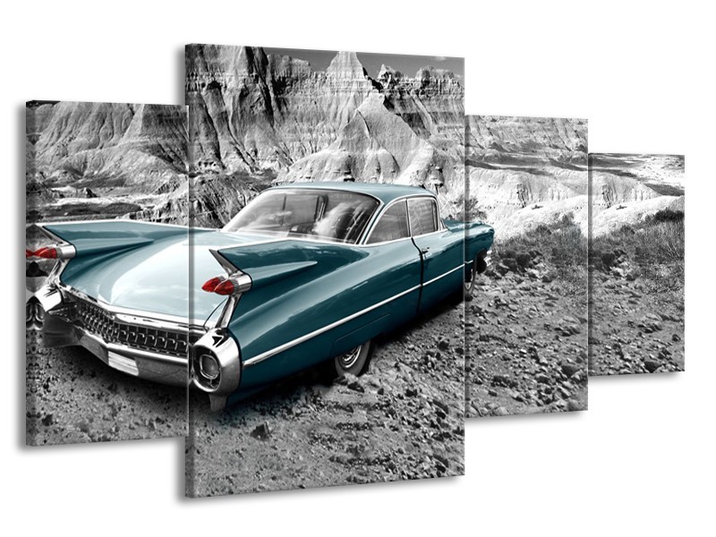 Canvas Schilderij Oldtimer, Auto | Zwart, Wit | 160x90cm 4Luik