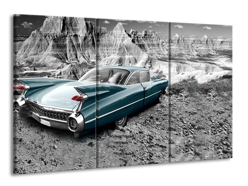 Canvas Schilderij Oldtimer, Auto | Zwart, Wit | 165x100cm 3Luik