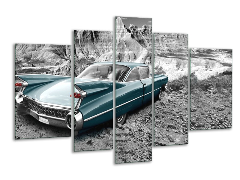 Glasschilderij Oldtimer, Auto | Zwart, Wit | 170x100cm 5Luik