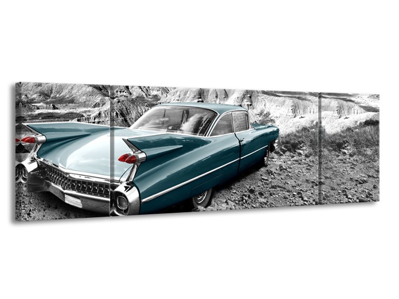 Glasschilderij Oldtimer, Auto | Zwart, Wit | 170x50cm 3Luik