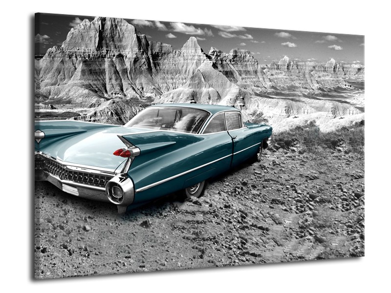 Glasschilderij Oldtimer, Auto | Zwart, Wit | 70x50cm 1Luik