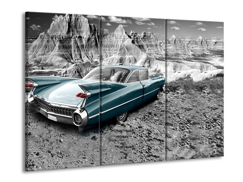 Glasschilderij Oldtimer, Auto | Zwart, Wit | 60x90cm 3Luik