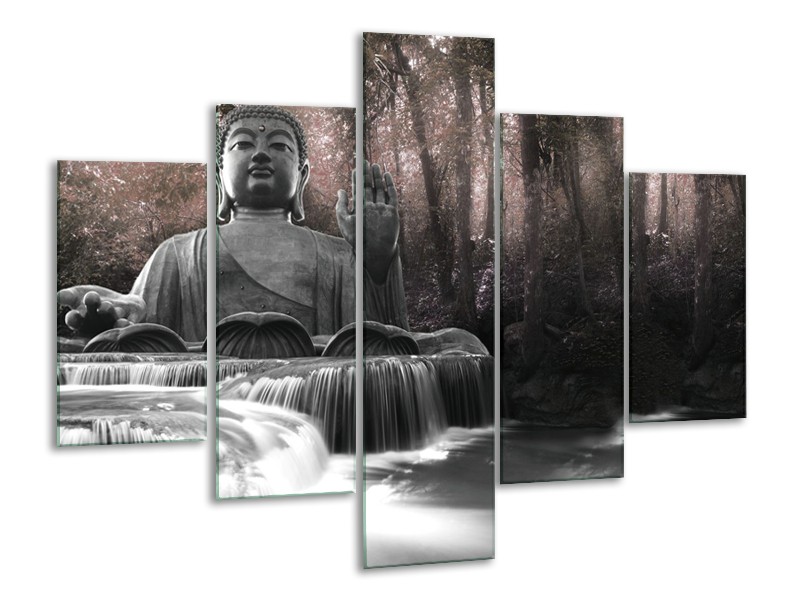 Canvas Schilderij Boeddha, Natuur | Grijs, Bruin | 100x70cm 5Luik