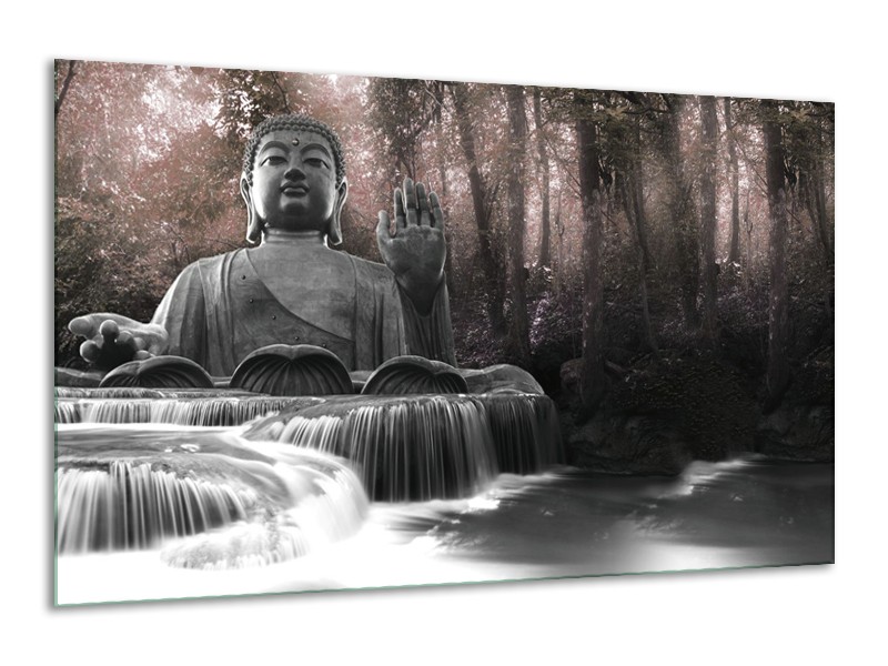 Glasschilderij Boeddha, Natuur | Grijs, Bruin | 120x70cm 1Luik