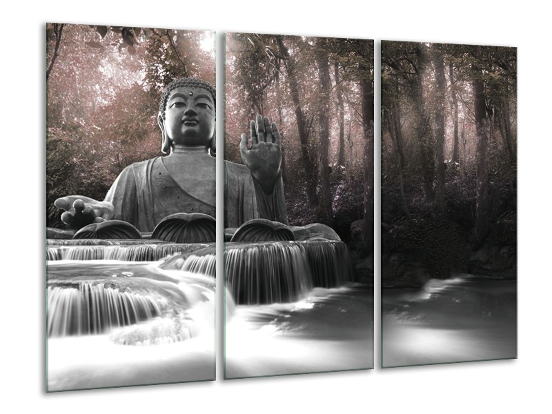 Canvas Schilderij Boeddha, Natuur | Grijs, Bruin | 120x80cm 3Luik