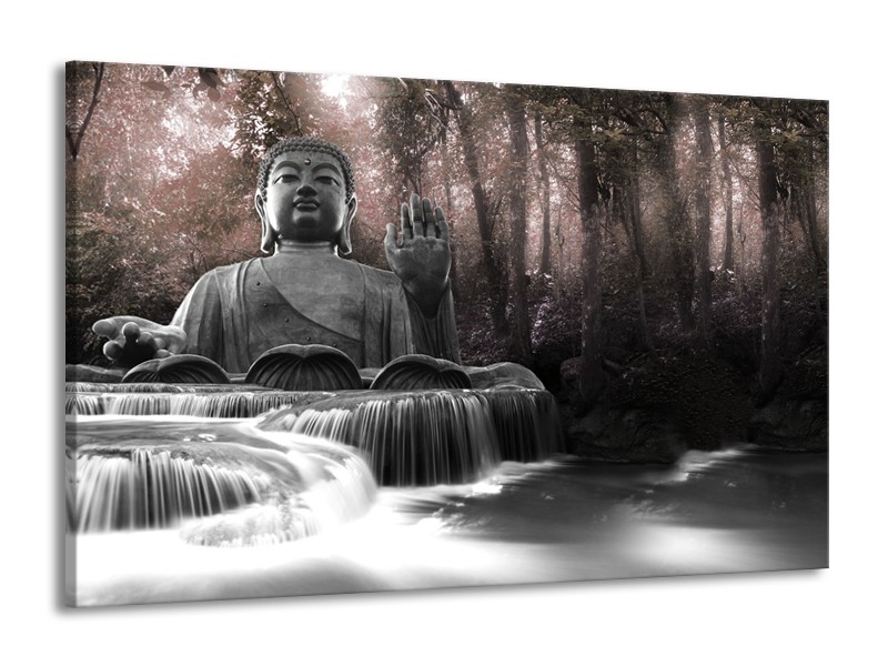 Canvas Schilderij Boeddha, Natuur | Grijs, Bruin | 140x90cm 1Luik