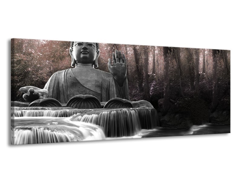 Canvas Schilderij Boeddha, Natuur | Grijs, Bruin | 145x58cm 1Luik