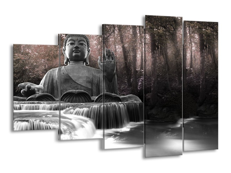Canvas Schilderij Boeddha, Natuur | Grijs, Bruin | 150x100cm 5Luik