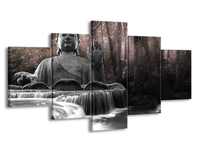 Canvas Schilderij Boeddha, Natuur | Grijs, Bruin | 150x80cm 5Luik