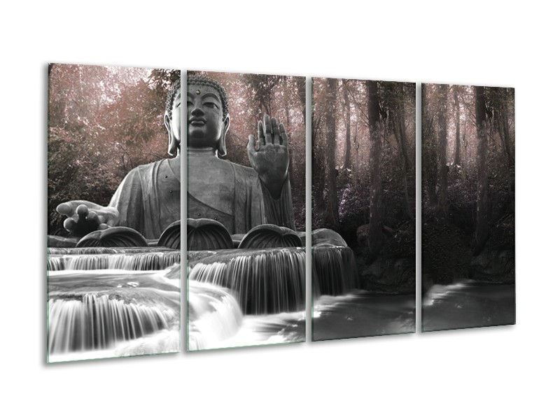 Canvas Schilderij Boeddha, Natuur | Grijs, Bruin | 160x80cm 4Luik