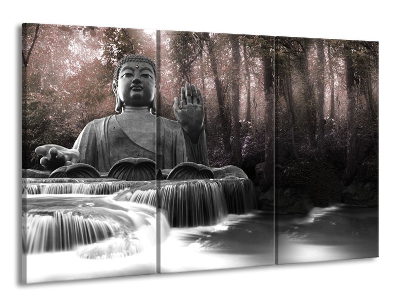 Canvas Schilderij Boeddha, Natuur | Grijs, Bruin | 165x100cm 3Luik