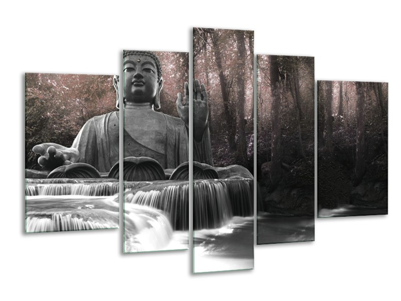 Canvas Schilderij Boeddha, Natuur | Grijs, Bruin | 170x100cm 5Luik