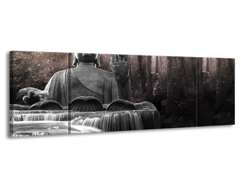 Canvas Schilderij Boeddha, Natuur | Grijs, Bruin | 170x50cm 3Luik