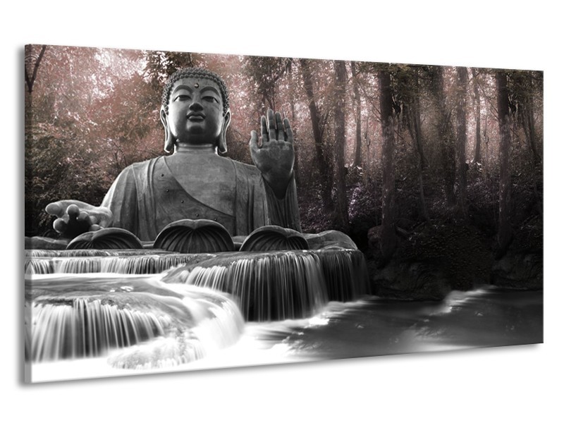 Canvas Schilderij Boeddha, Natuur | Grijs, Bruin | 190x100cm 1Luik