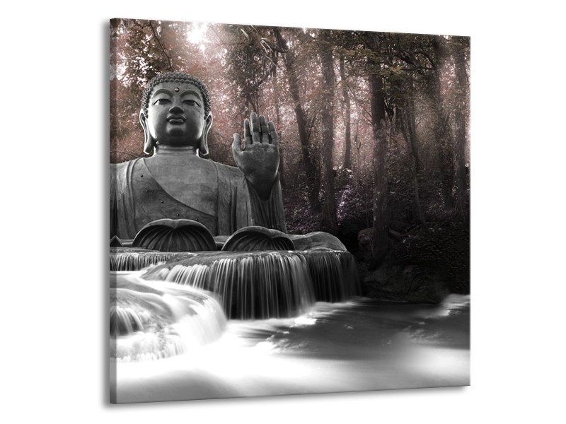 Glasschilderij Boeddha, Natuur | Grijs, Bruin | 50x50cm 1Luik