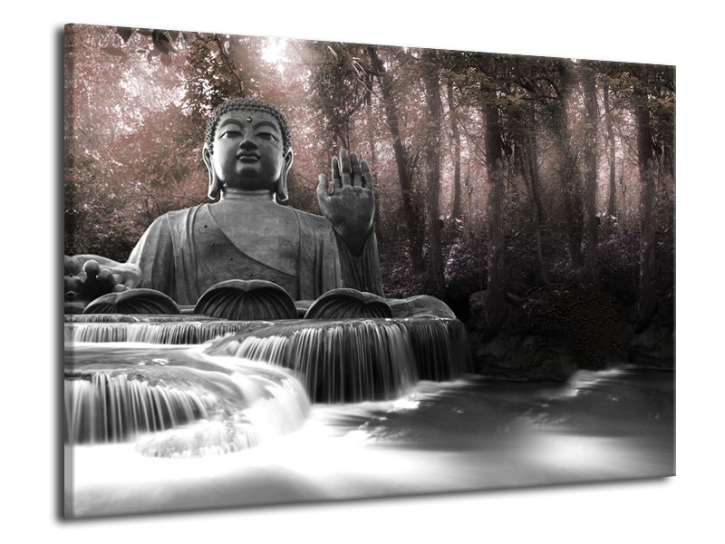 Canvas Schilderij Boeddha, Natuur | Grijs, Bruin | 70x50cm 1Luik