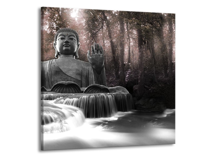 Canvas Schilderij Boeddha, Natuur | Grijs, Bruin | 70x70cm 1Luik