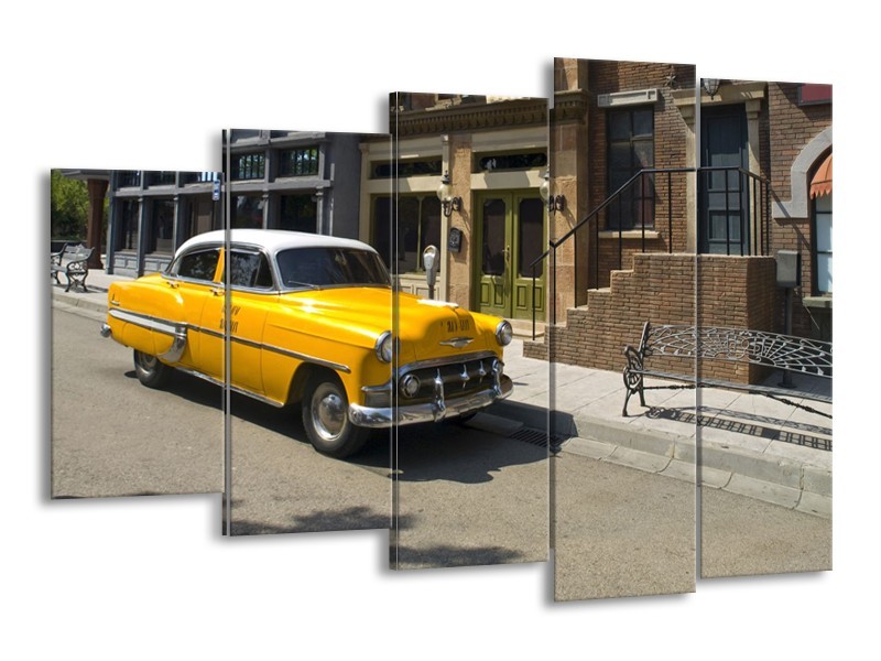 Glasschilderij Oldtimer, Auto | Geel, Bruin | 150x100cm 5Luik