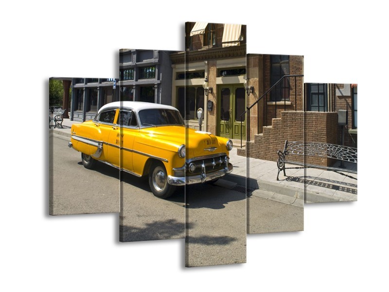 Glasschilderij Oldtimer, Auto | Geel, Bruin | 150x105cm 5Luik