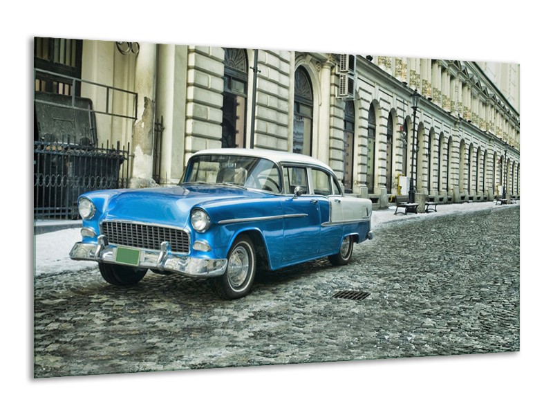 Canvas Schilderij Oldtimer, Auto | Blauw, Groen, Grijs | 120x70cm 1Luik