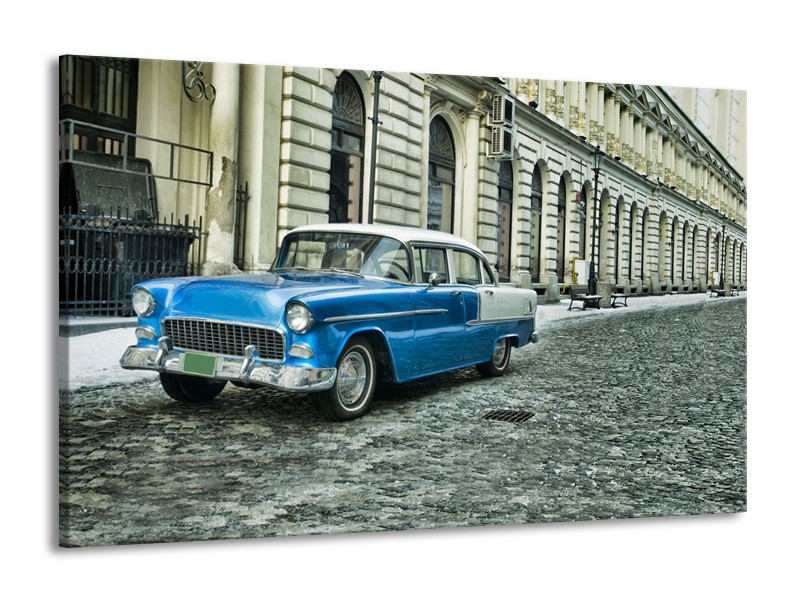 Canvas Schilderij Oldtimer, Auto | Blauw, Groen, Grijs | 140x90cm 1Luik