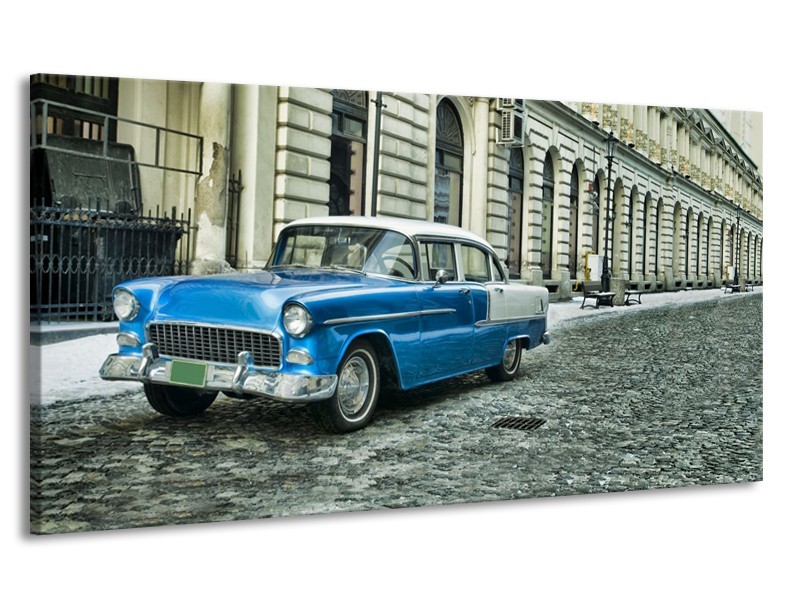 Canvas Schilderij Oldtimer, Auto | Blauw, Groen, Grijs | 170x90cm 1Luik