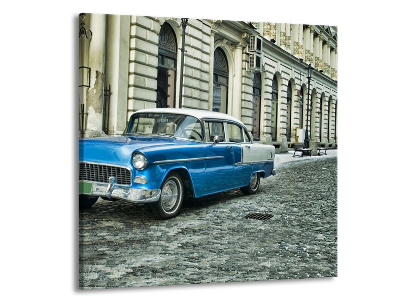 Canvas Schilderij Oldtimer, Auto | Blauw, Groen, Grijs | 50x50cm 1Luik